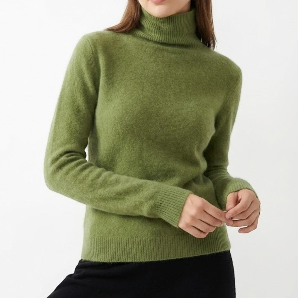 Mira women's soft wool turtleneck sweater with high collar, modern regular fit for winter warmth