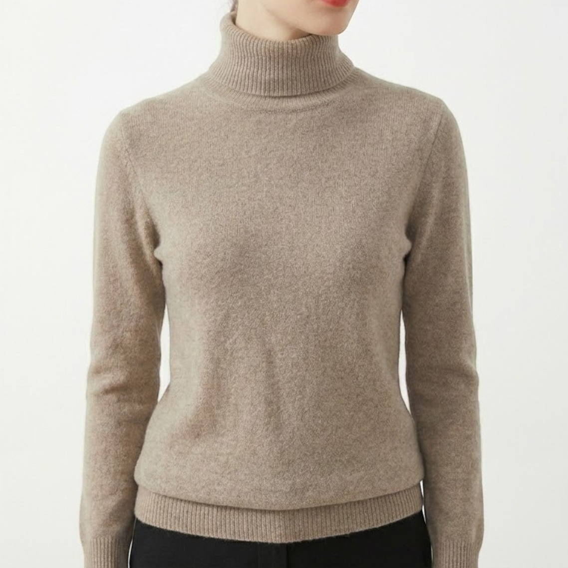 Mira women's soft wool turtleneck sweater, modern regular fit with high collar for winter warmth