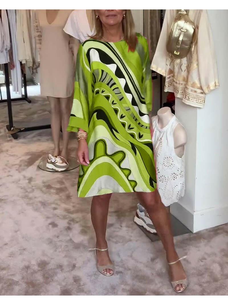 Mirabella loose-fit long-sleeve abstract print dress in vibrant multicolor artful pattern