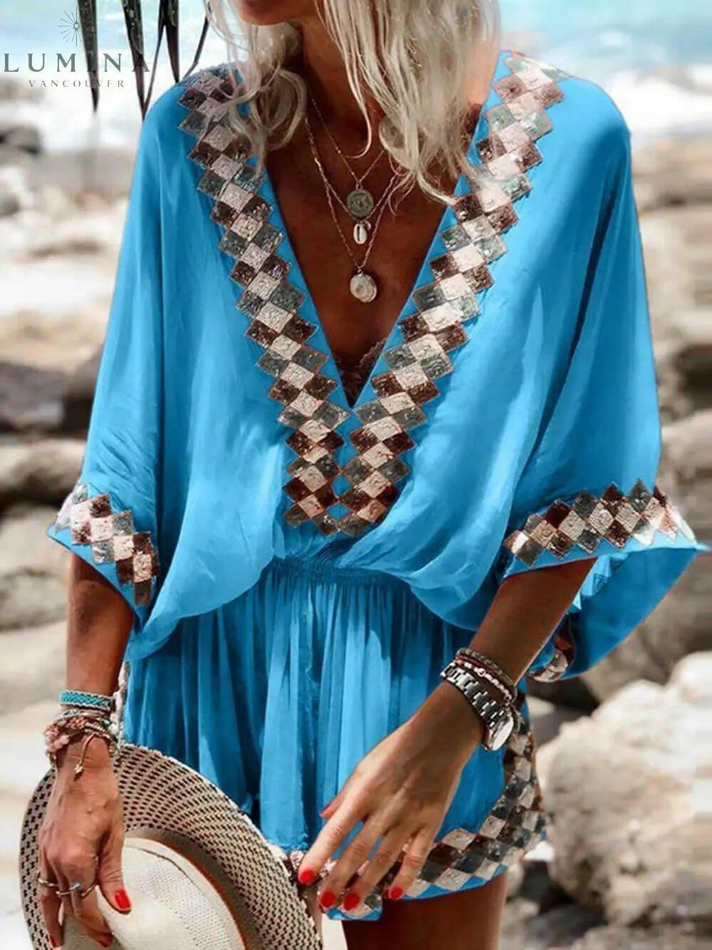 Miriam loose beach romper women lightweight long sleeve breezy vacation-ready relaxed fit