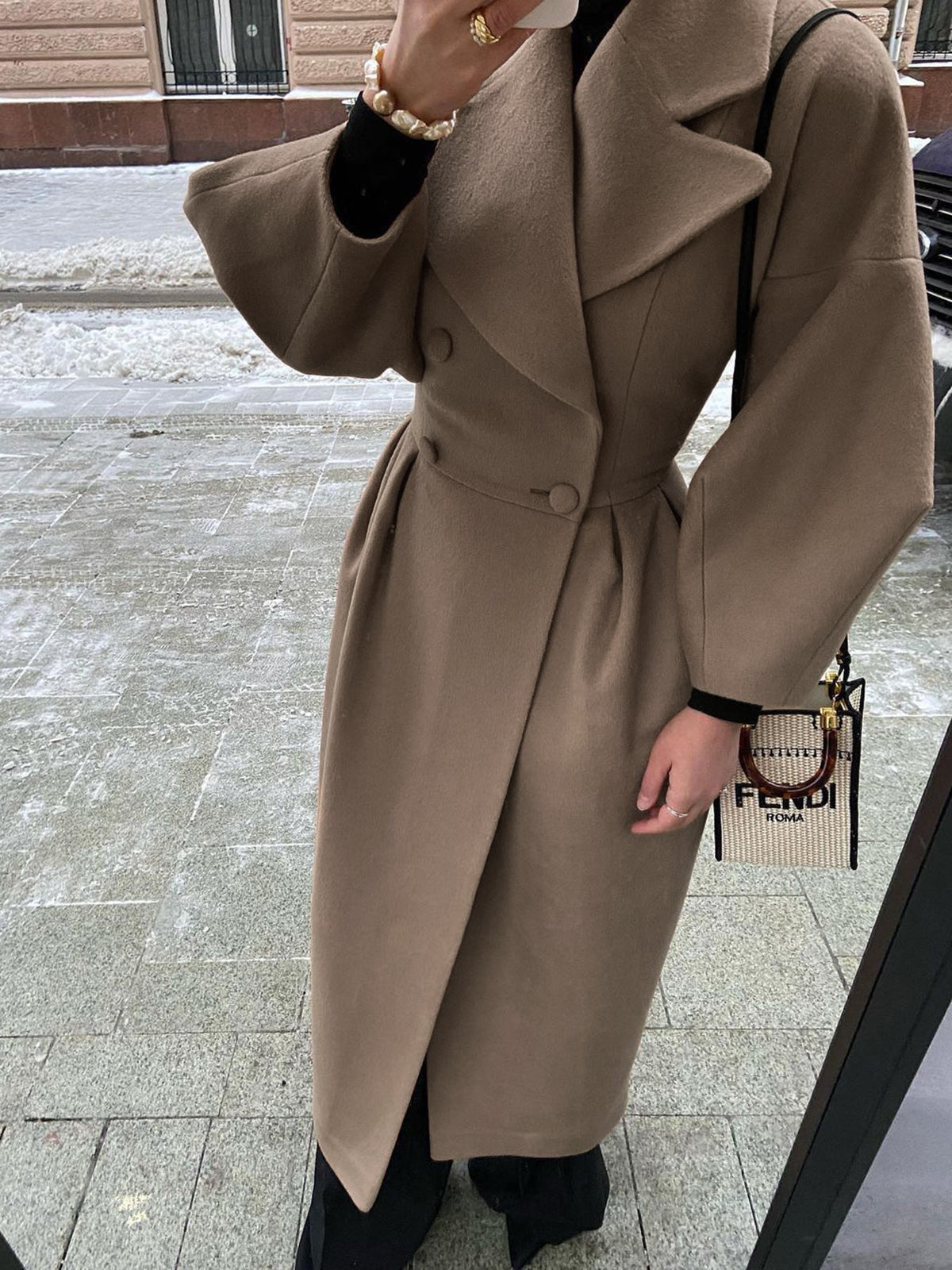 Women's casual long trench coat in classic plain style, 100% polyester timeless silhouette outerwear
