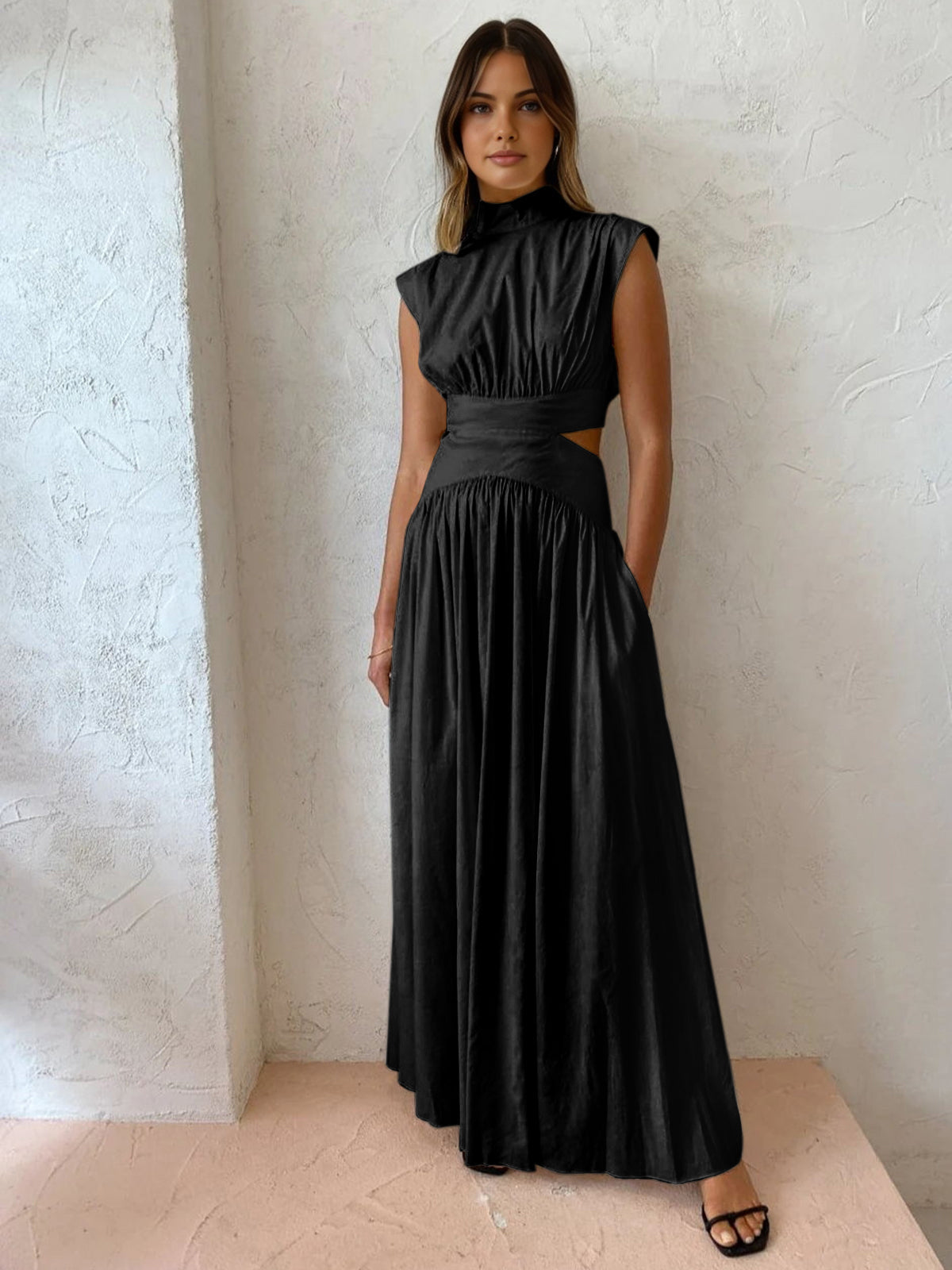 Blanc | Women's Mock Neck Cutout Maxi Dress Sleeveless Occasion Dress
