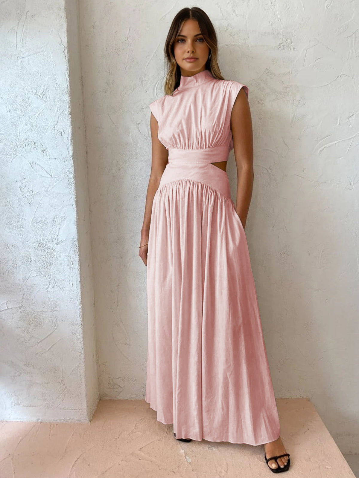 Blanc | Women's Mock Neck Cutout Maxi Dress Sleeveless Occasion Dress