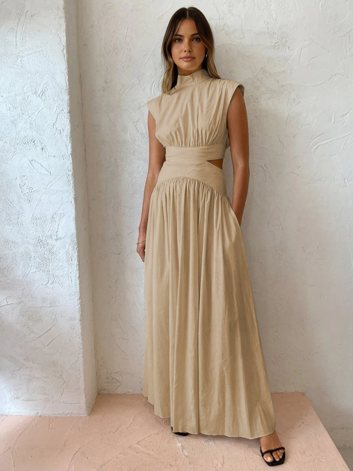 Blanc | Women's Mock Neck Cutout Maxi Dress Sleeveless Occasion Dress