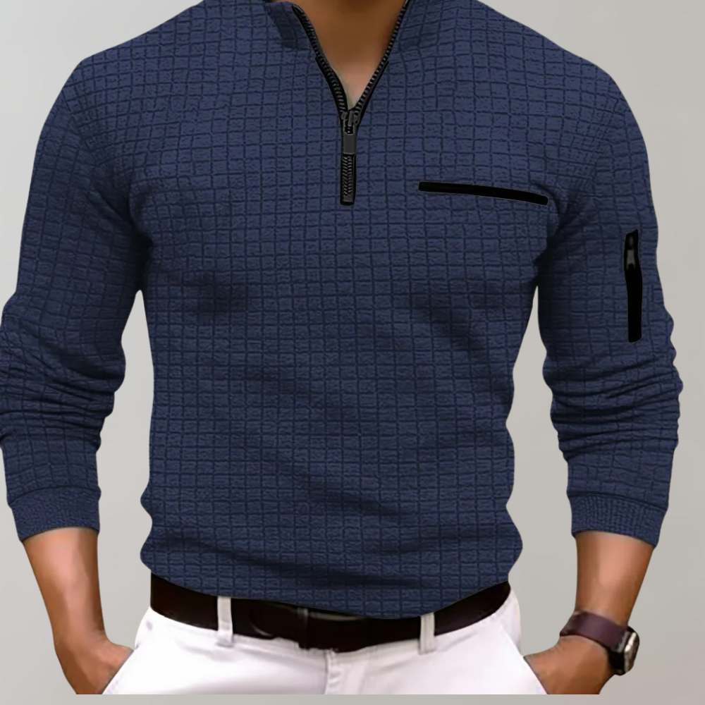 Gottbert men's navy long sleeve polo shirt breathable comfort fit elegant collar modern casual style