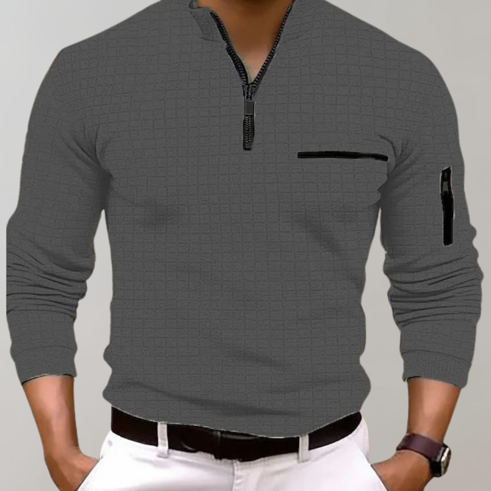 Gottbert men's navy long sleeve polo shirt comfort fit breathable fabric elegant collar casual style