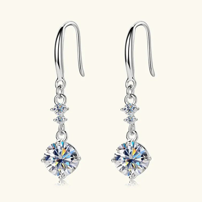 18K gold-plated sterling silver moissanite drop earrings 2 carats certified radiant sparkle