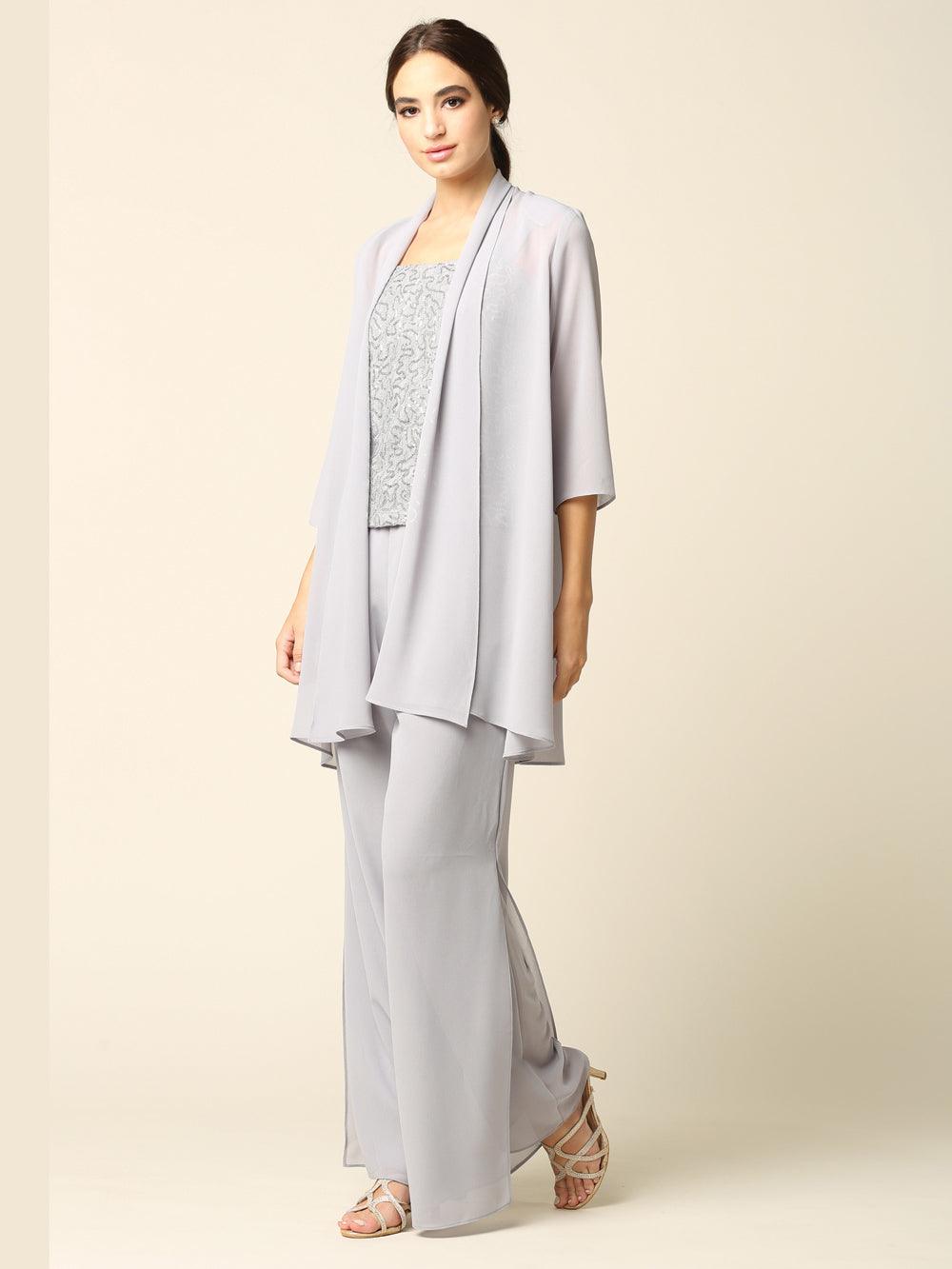 Plus size champagne lace jacket pant suit chic vintage formal look for mother of the bride