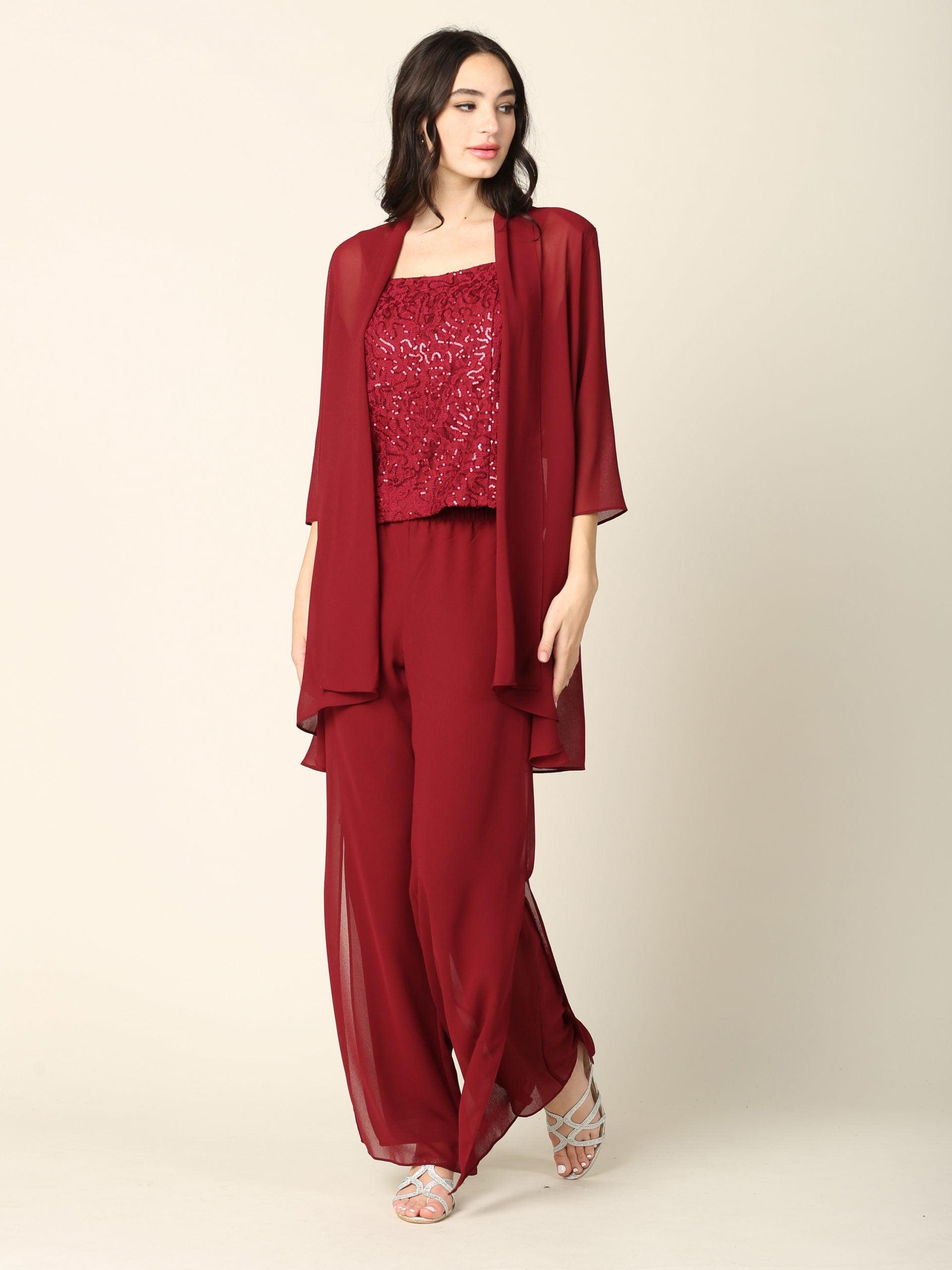 Plus size champagne lace jacket pant suit chiffon mother of bride vintage formal ensemble