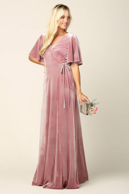 Mother of the Bride Long Flutter Sleeve Velvet Gown Sale - Urbann-Vibe