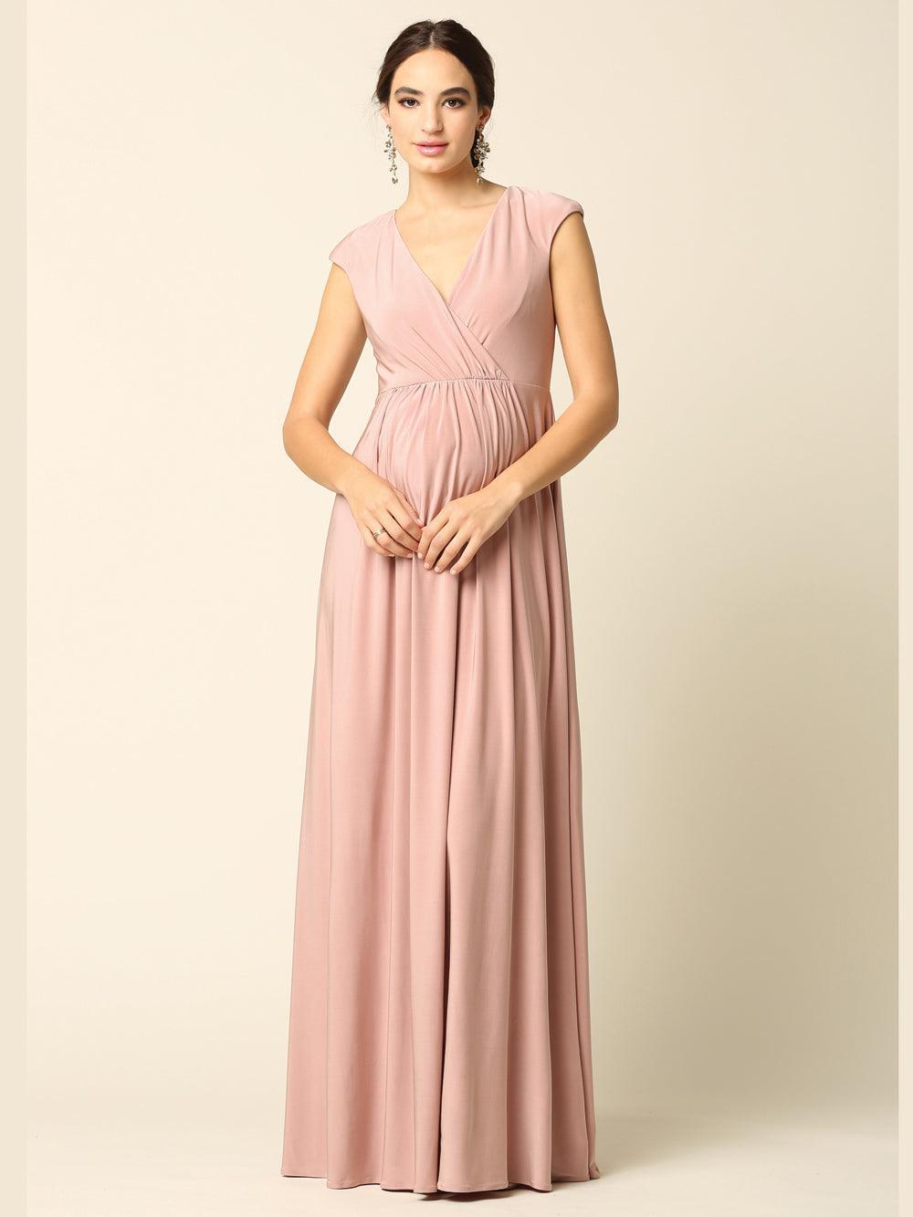 Mother of the bride V-neck long formal evening gown, fully lined with zipper back, elegant silhouette
