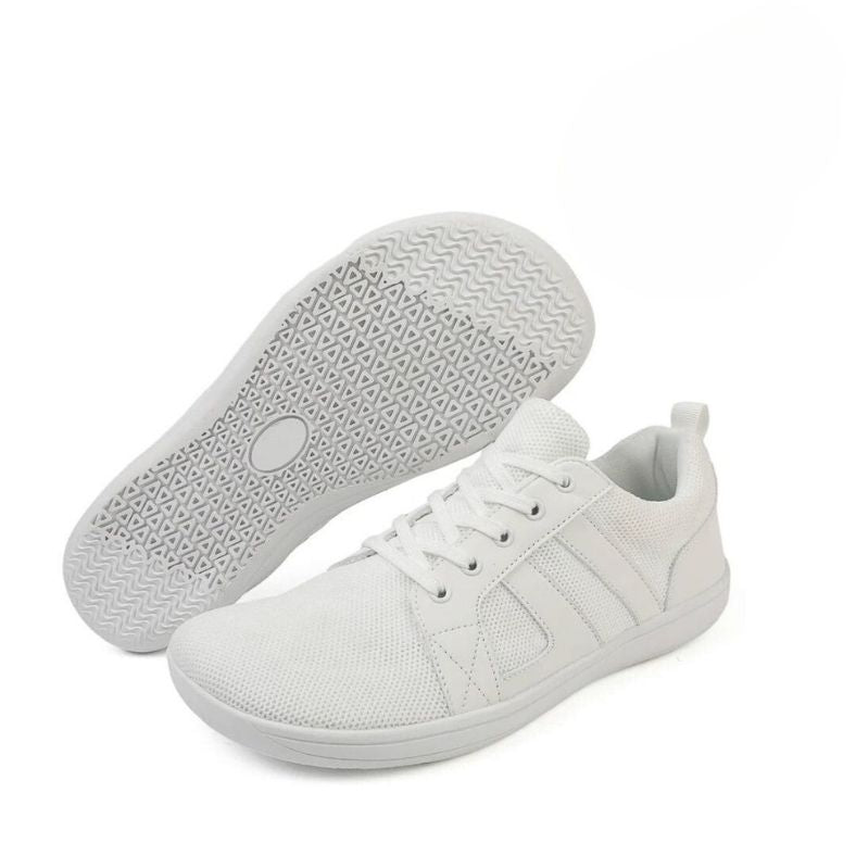 Men's white minimalist leather sneakers clean silhouette breathable panels office-to-weekend versatile