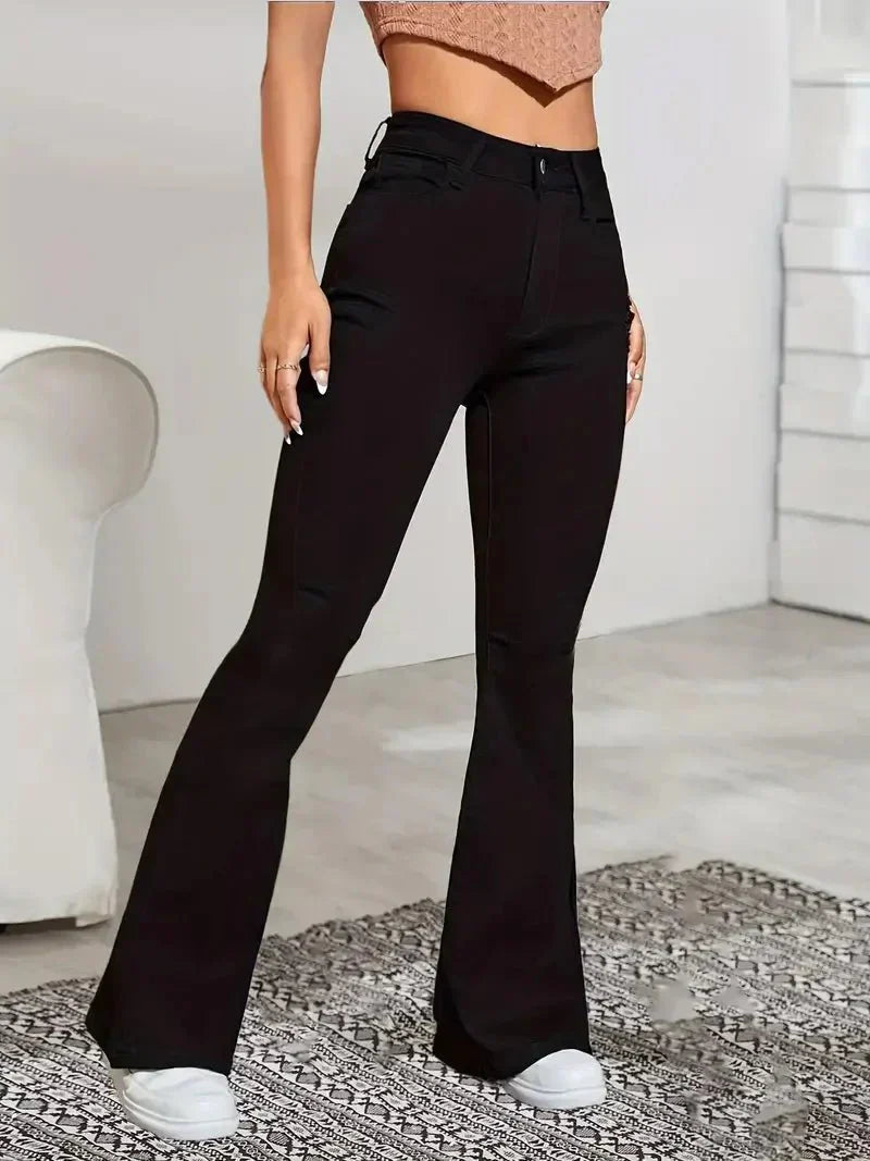 Women's high-waist flared denim jeans in classic blue with comfortable cotton blend everyday fit