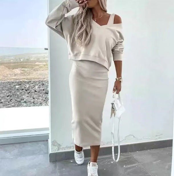 Madison women's off-shoulder top and midi skirt two-piece set in elegant relaxed silhouette