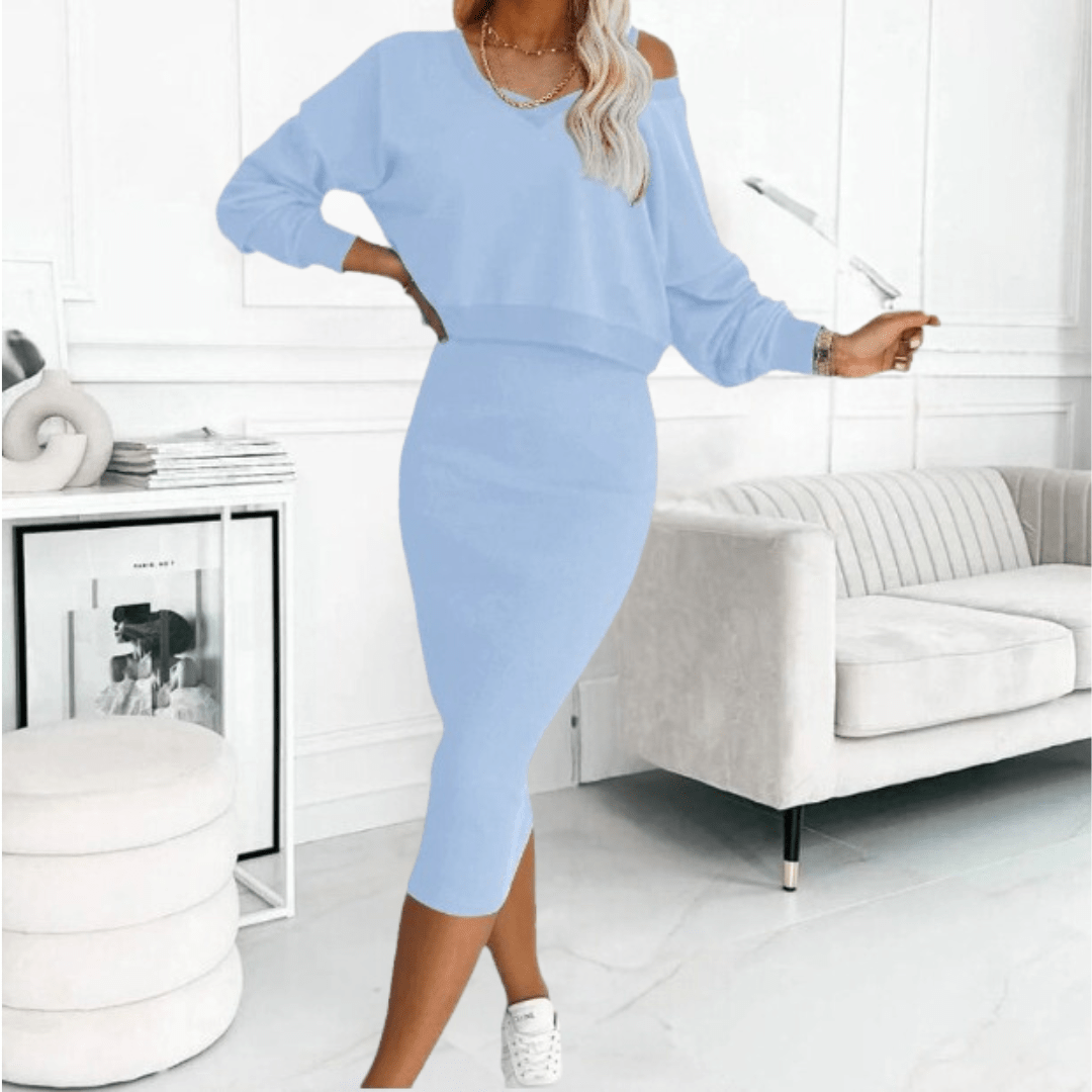 Madison women ivory off-shoulder top and fitted midi skirt two-piece set elegant daytime