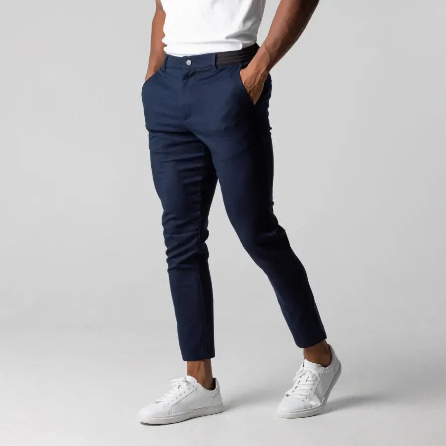 Men's slim fit tapered leg pants mid-rise with side pockets for work and casual wear