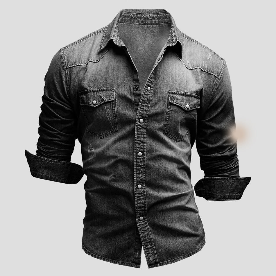 Men's classic blue denim shirt relaxed fit with button-front closure for everyday wear