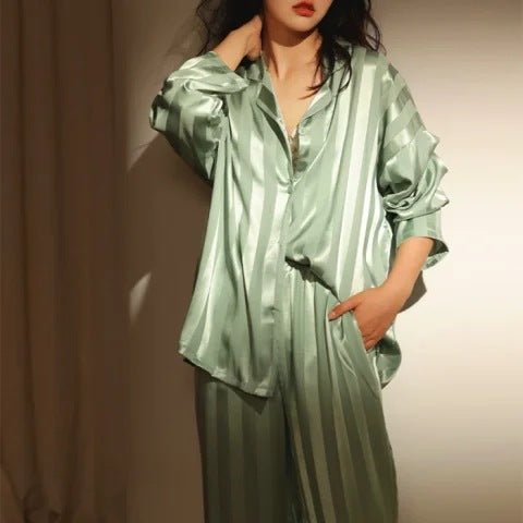 Women's striped pajama set relaxed fit lightweight breathable polyester two-piece nightwear