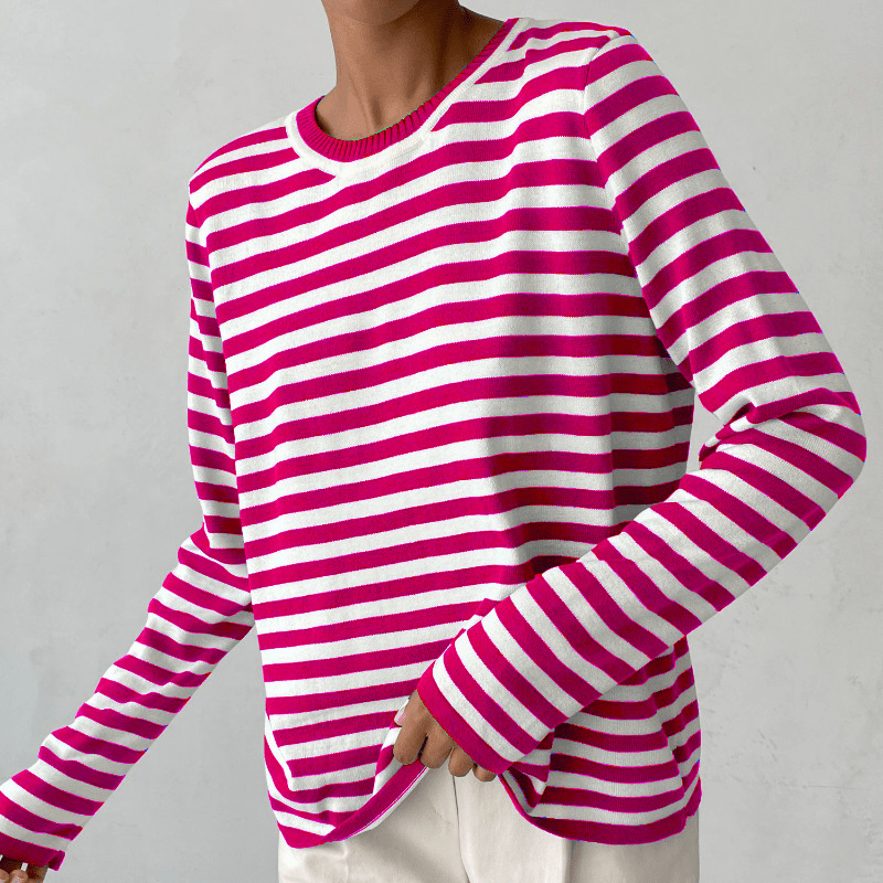 Men's striped long sleeve T-shirt cotton blend round neck maritime knit casual smart-casual