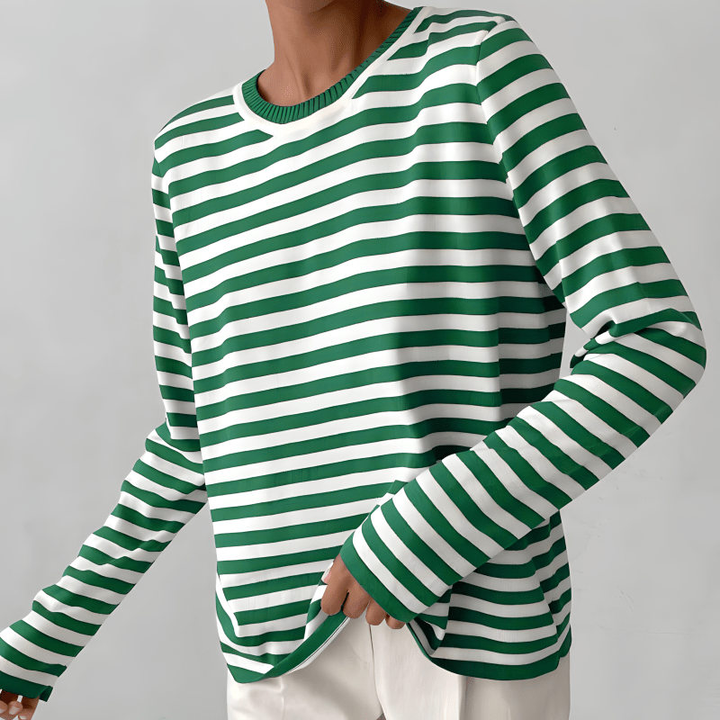 Men's striped long sleeve t-shirt cotton blend round neck maritime-inspired casual fit