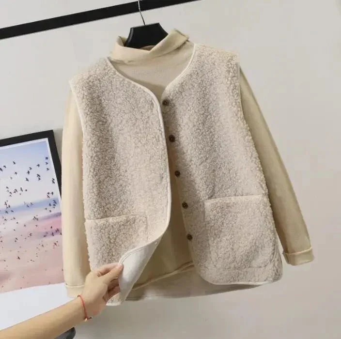 Women's cozy plush vest ultra-soft polyester sleeveless layering essential for chic everyday style
