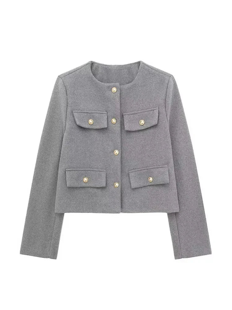 Women's black tweed blazer structured tailored fit with classic modern professional silhouette