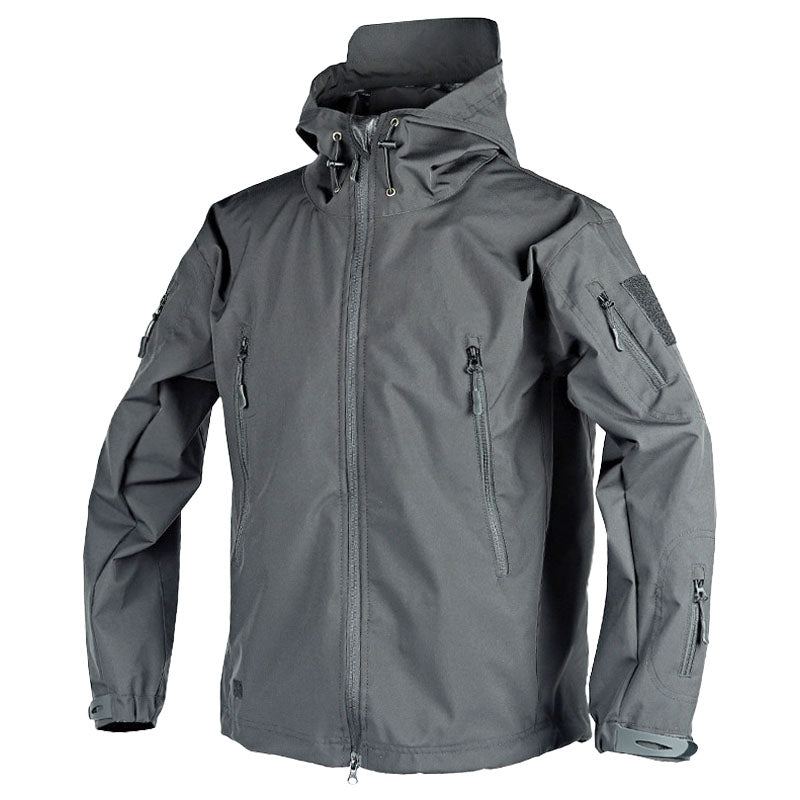 Women's weatherproof hooded outdoor jacket with adjustable cuffs and zip pockets for hiking
