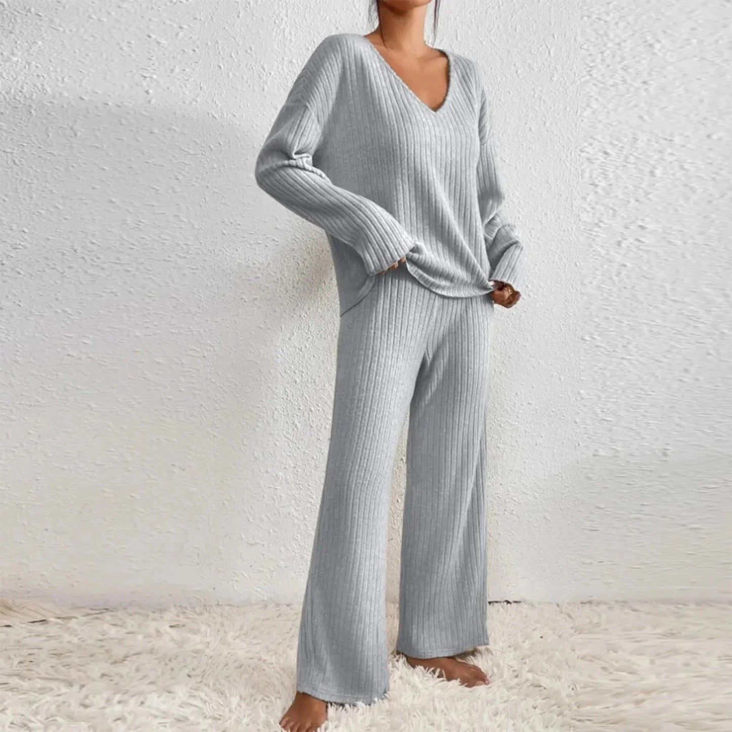 Harper women two-piece lounge set relaxed fit straight-leg pants flowing top ultra-soft breathable fabric