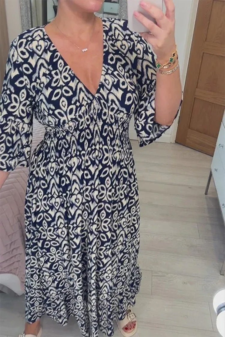 Women's loose fit maxi dress V-neck three quarter sleeves lightweight cotton-blend everyday casual wear