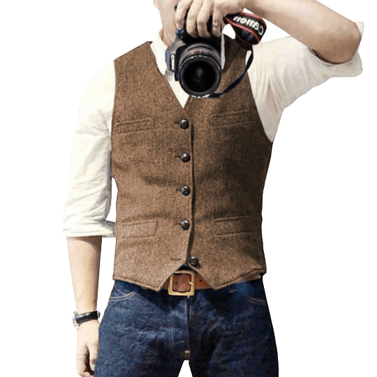 Men's slim fit wool blend vest V-neck button closure front pockets formal semi-formal wear