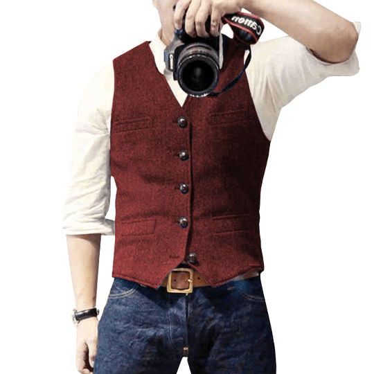 Men's slim fit wool blend vest V-neck button closure front pockets formal semi-formal wear