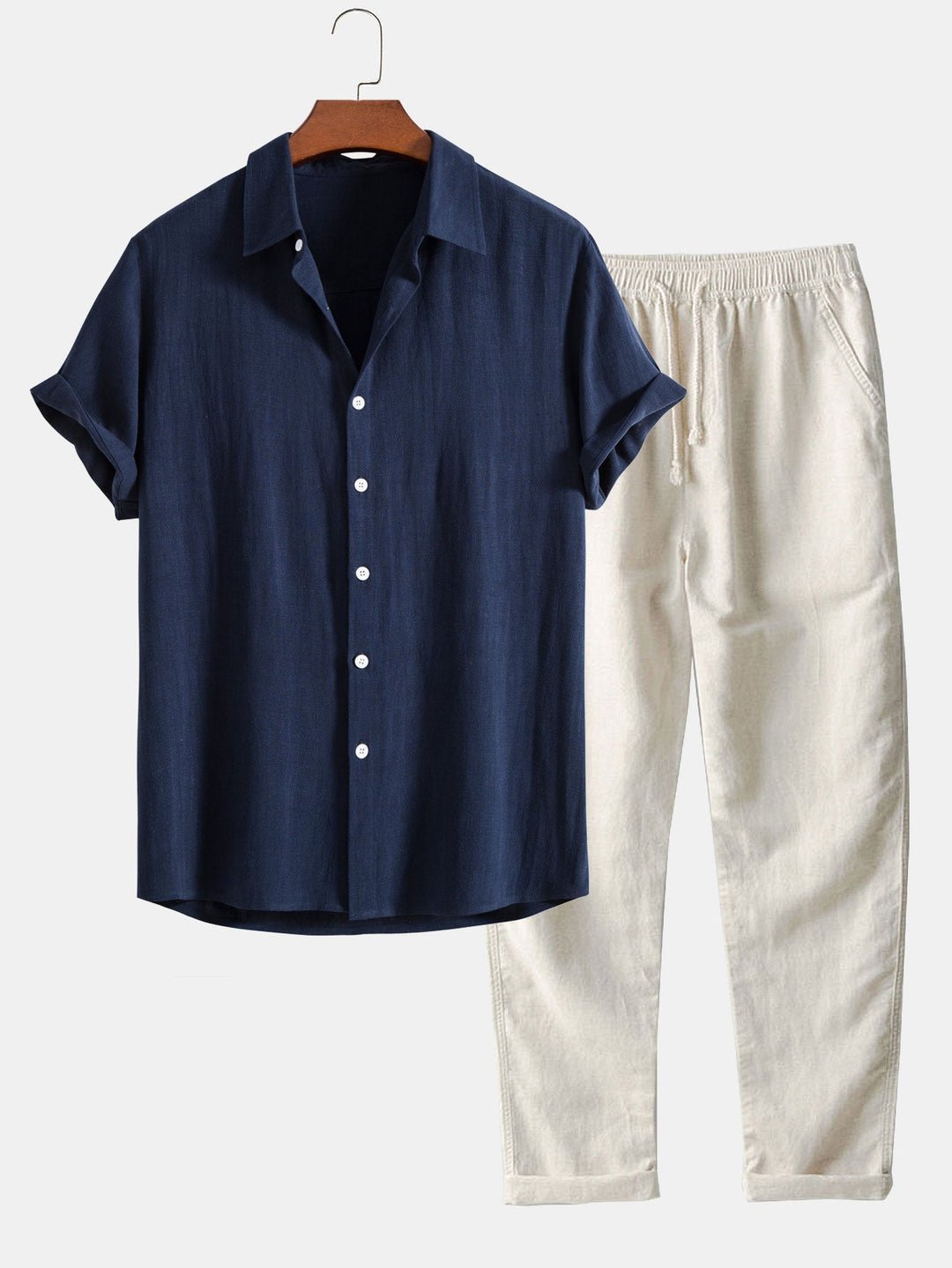 Unisex relaxed fit cotton short sleeve shirt with mandarin collar in breathable lightweight fabric