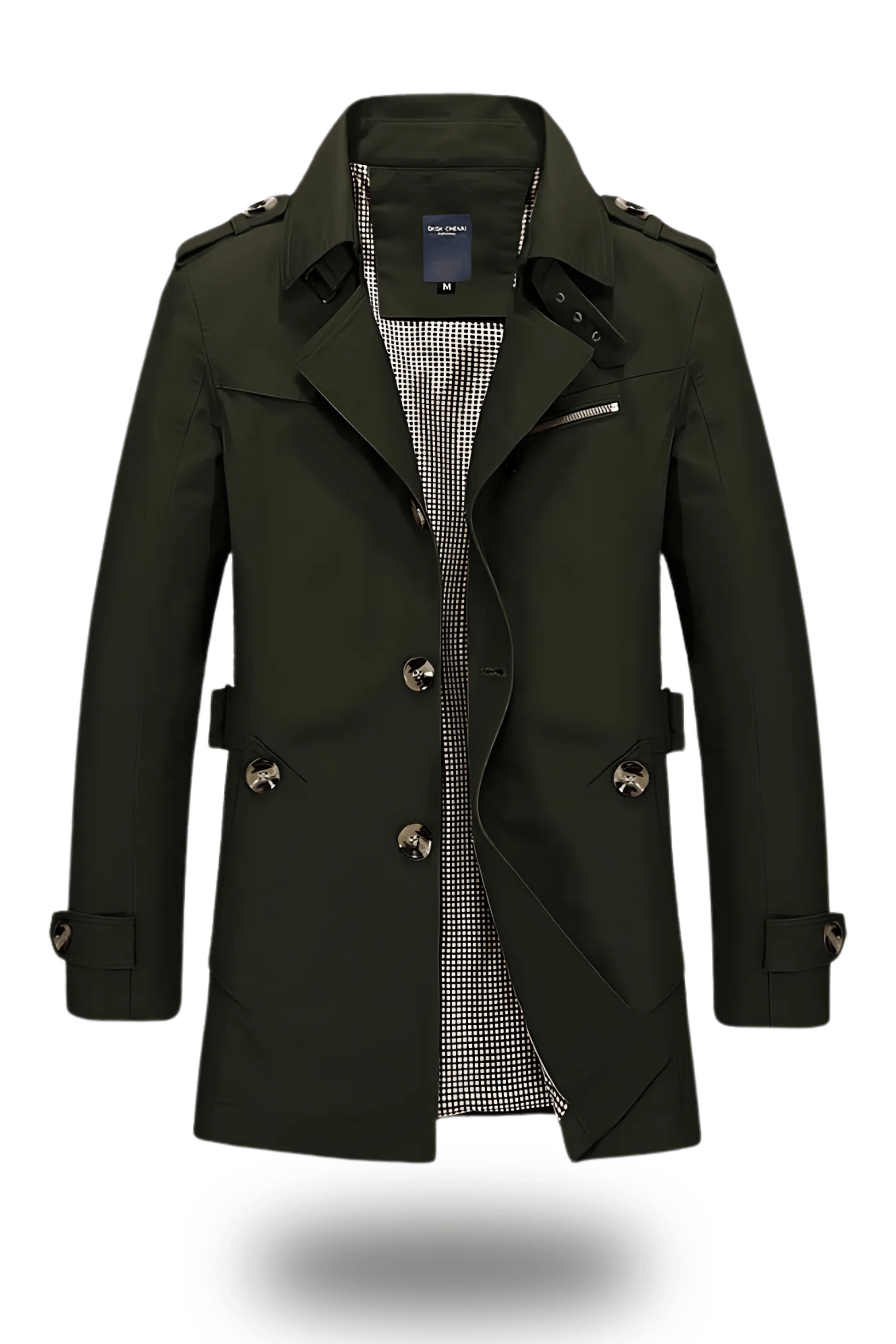 Men's double-breasted mid-length winter trench coat wide lapels adjustable sleeves classic style