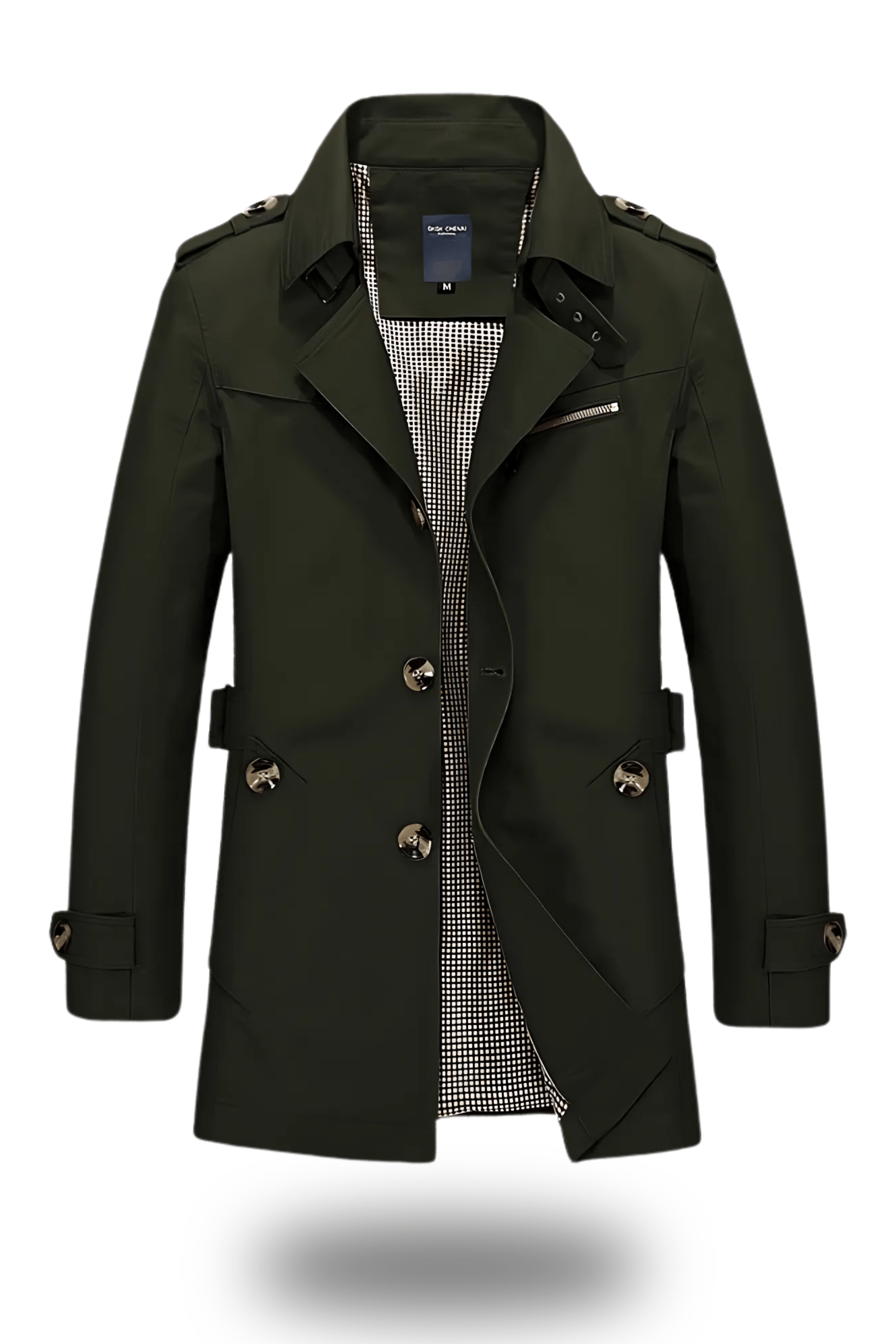 Men's double-breasted mid-length winter trench coat wide lapels adjustable sleeves classic style