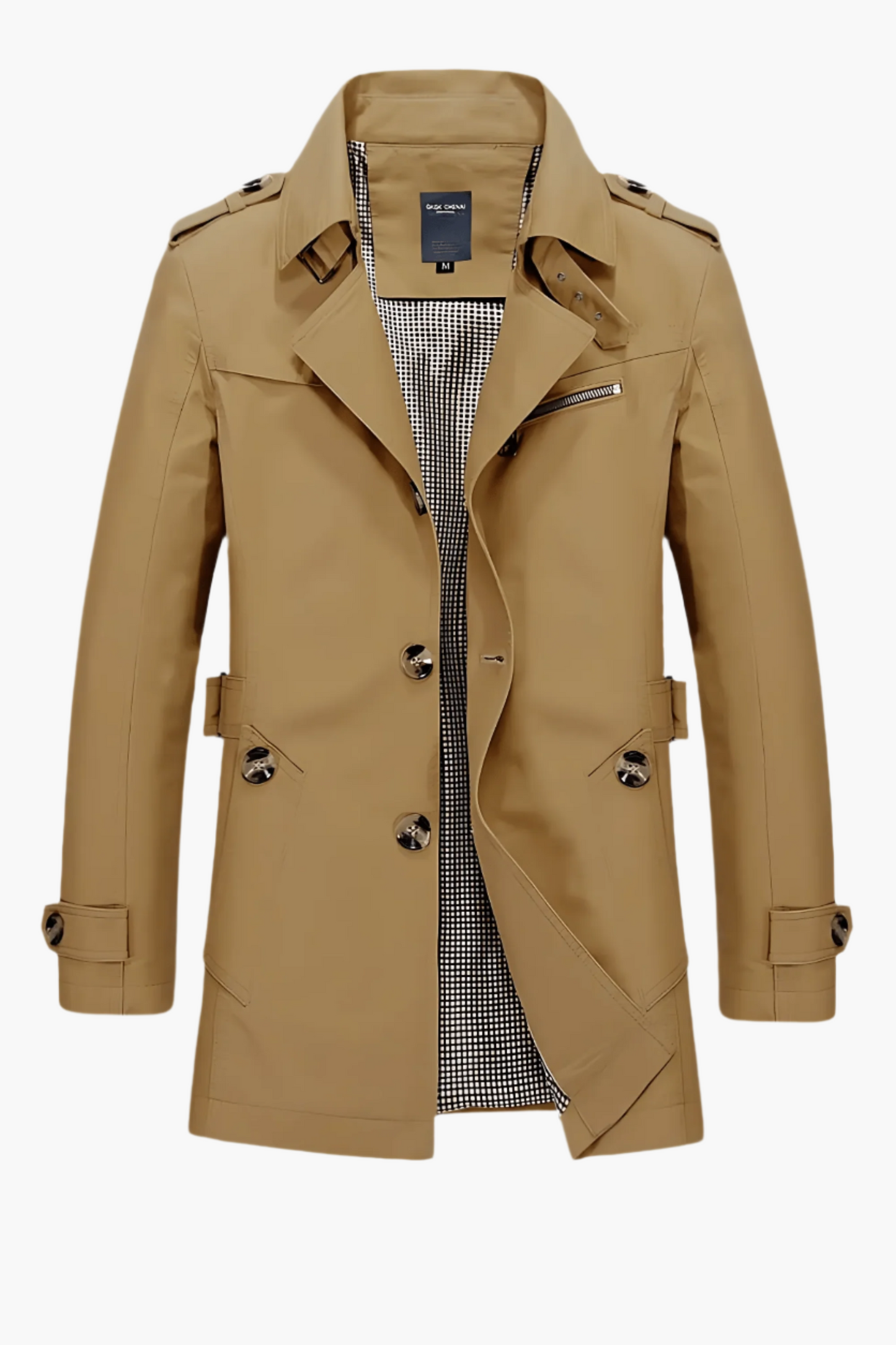 Men's classic modern trench coat versatile business professional slim silhouette durable weather-ready fabric