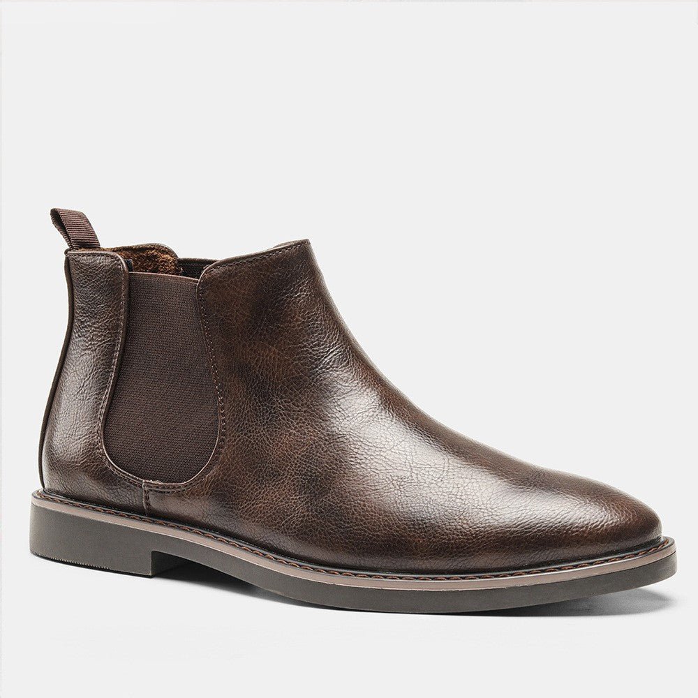 Men's black premium leather Chelsea boots slip-on style with elastic side panels timeless design