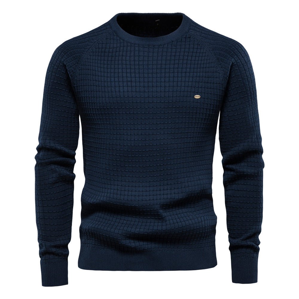 Men's classic knitted casual sweater in neutral tone, relaxed fit with textured knit pattern