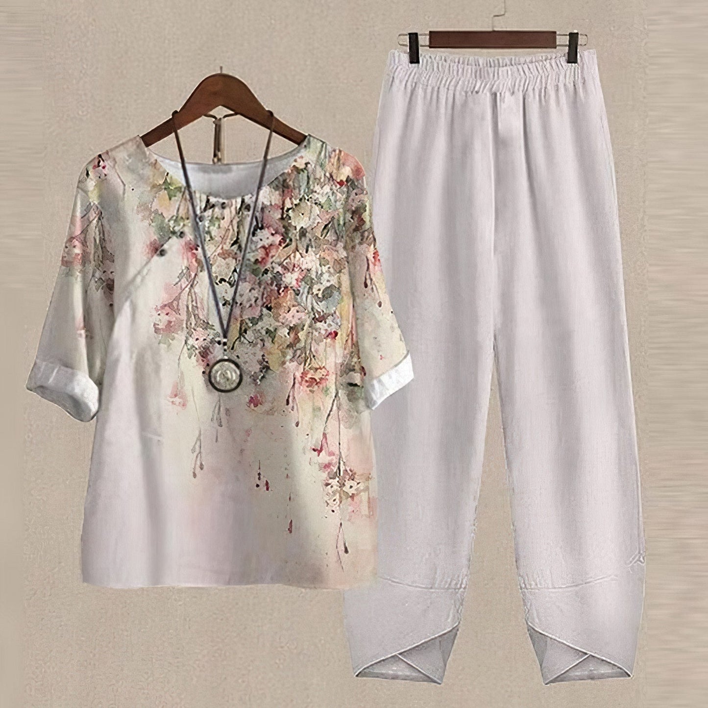 Ava women's two-piece polyester set relaxed top fitted waistband breathable professional style