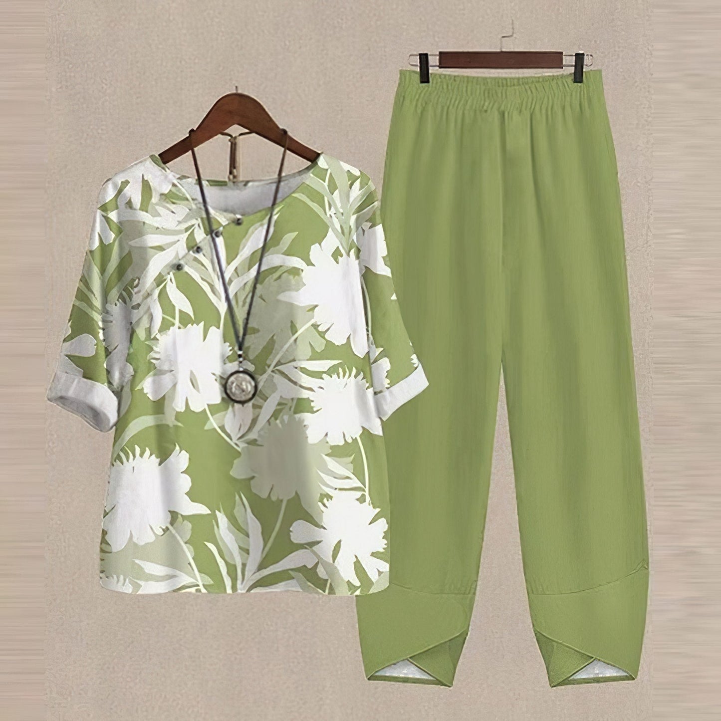 Ava women's two-piece polyester set relaxed top fitted waistband breathable professional style