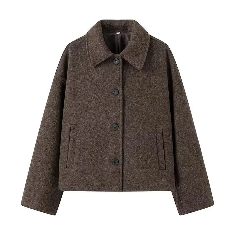 Women's oversized wool blend jacket classic collar neutral tone effortless layering fall winter coat