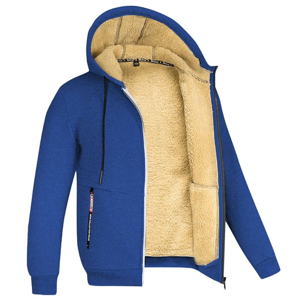 Men's full-zip hoodie with drawstring hood and front pockets, fully lined casual everyday style