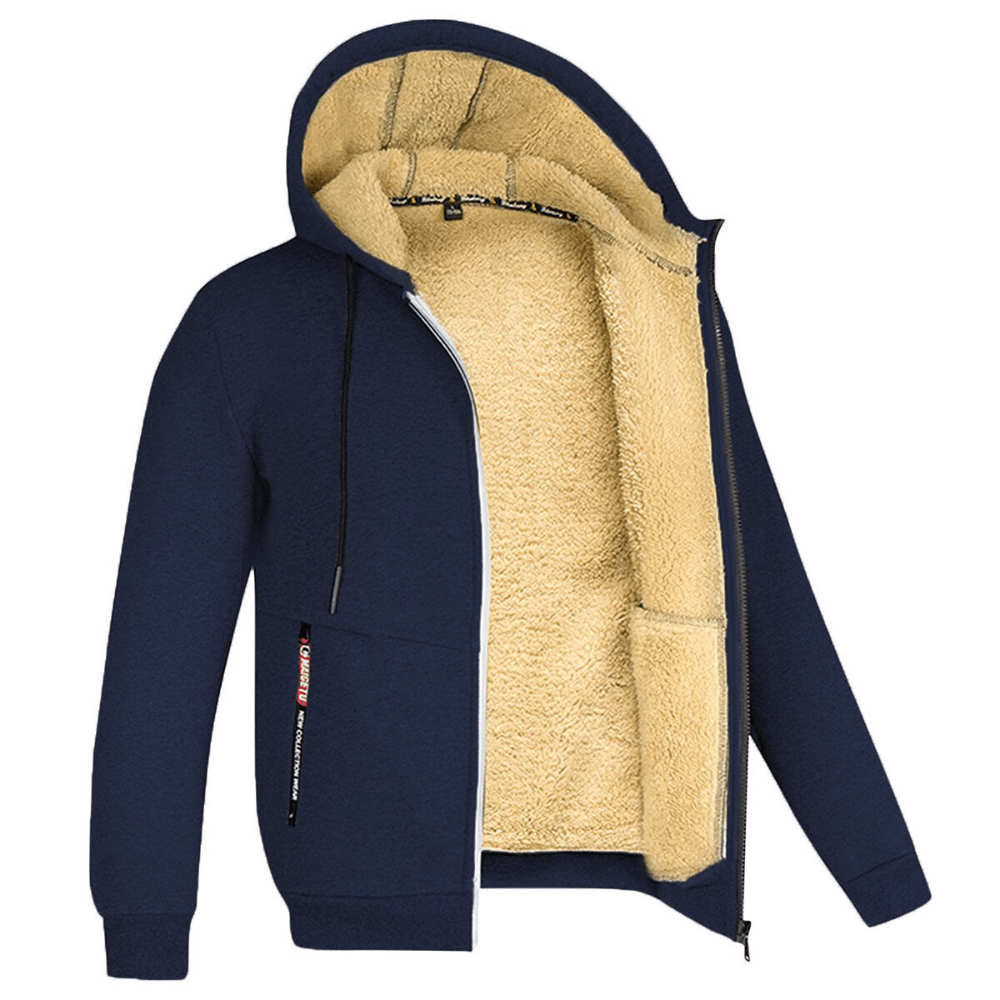 Men's full-zip hoodie with drawstring hood and front pockets, fully lined casual everyday style