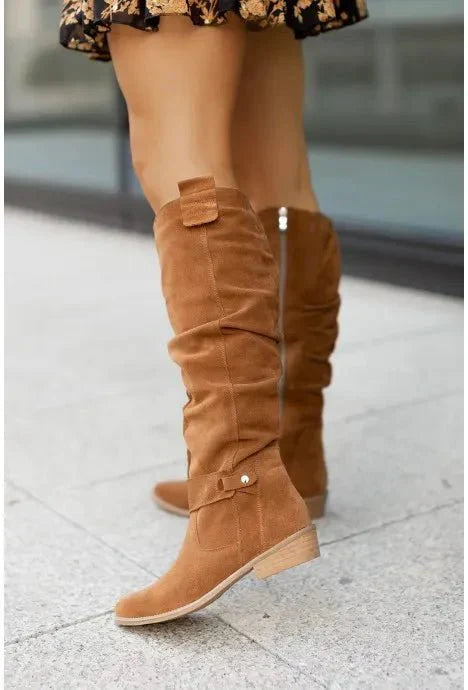 Sabrina women's knee-high boots in refined silhouette with distinctive buckle accent detail