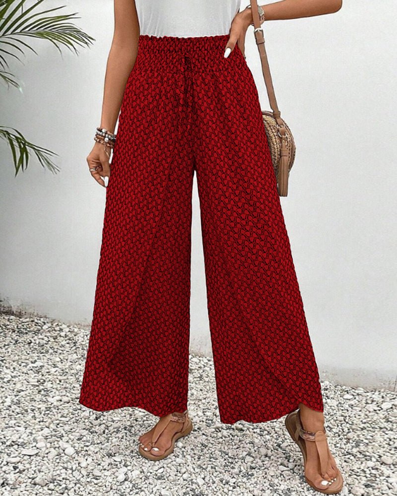 Women's wide-leg high-waist trousers with elastic waistband, airy silhouette for warm-weather style