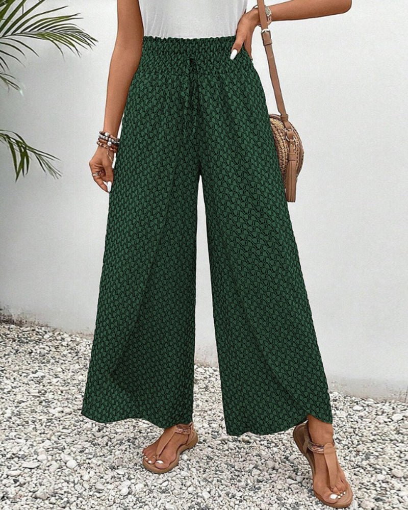 Women's wide-leg high-waist trousers with elastic waistband, breezy airy silhouette for warm weather