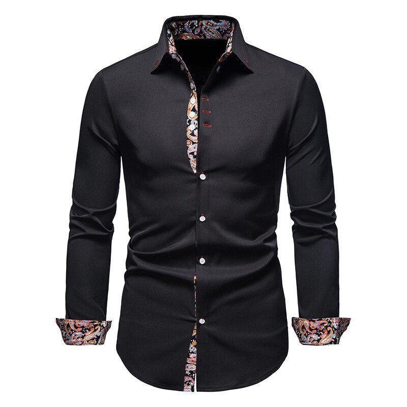 Men's slim fit button-up shirt with subtle pattern, tailored silhouette for formal and casual wear