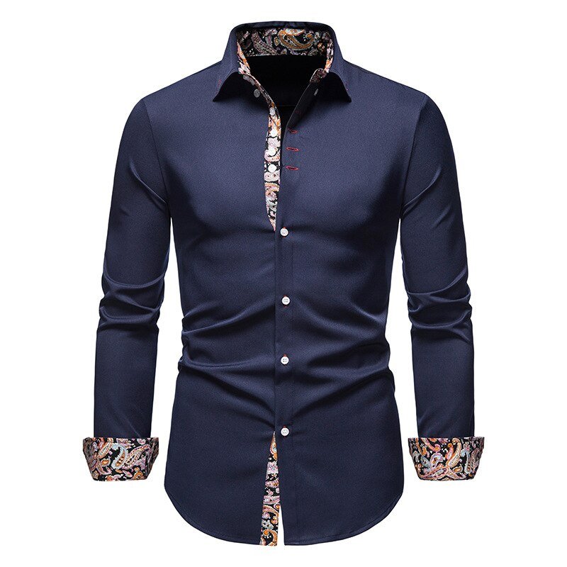 Men's slim fit button-up shirt with subtle pattern, tailored silhouette for formal and casual wear