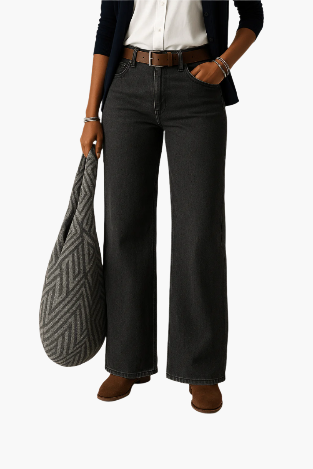 Women's wide leg jeans relaxed casual fit classic 5-pocket denim flattering everyday comfort