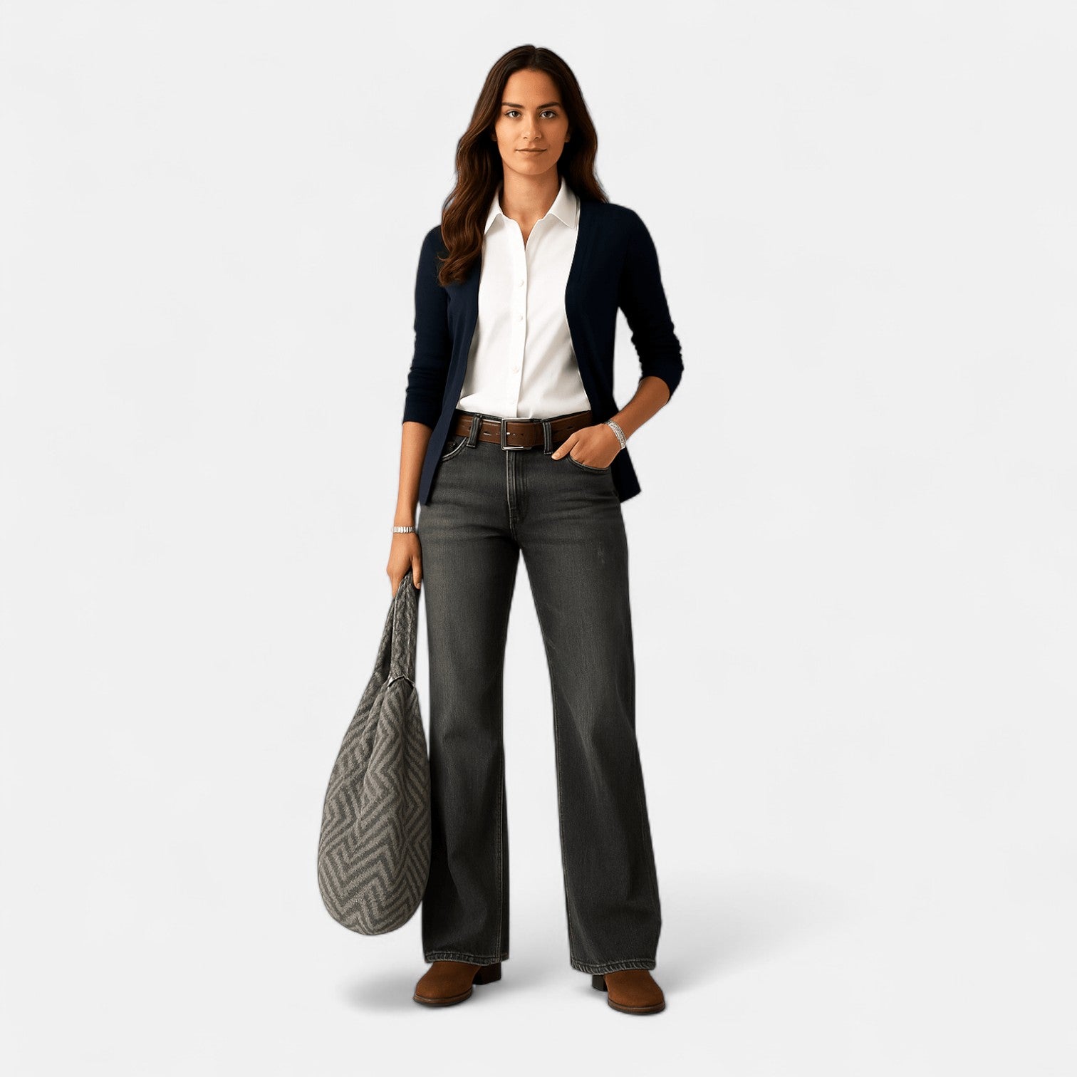 Women's wide leg cotton denim jeans elongating silhouette flattering relaxed fit for all-day comfort