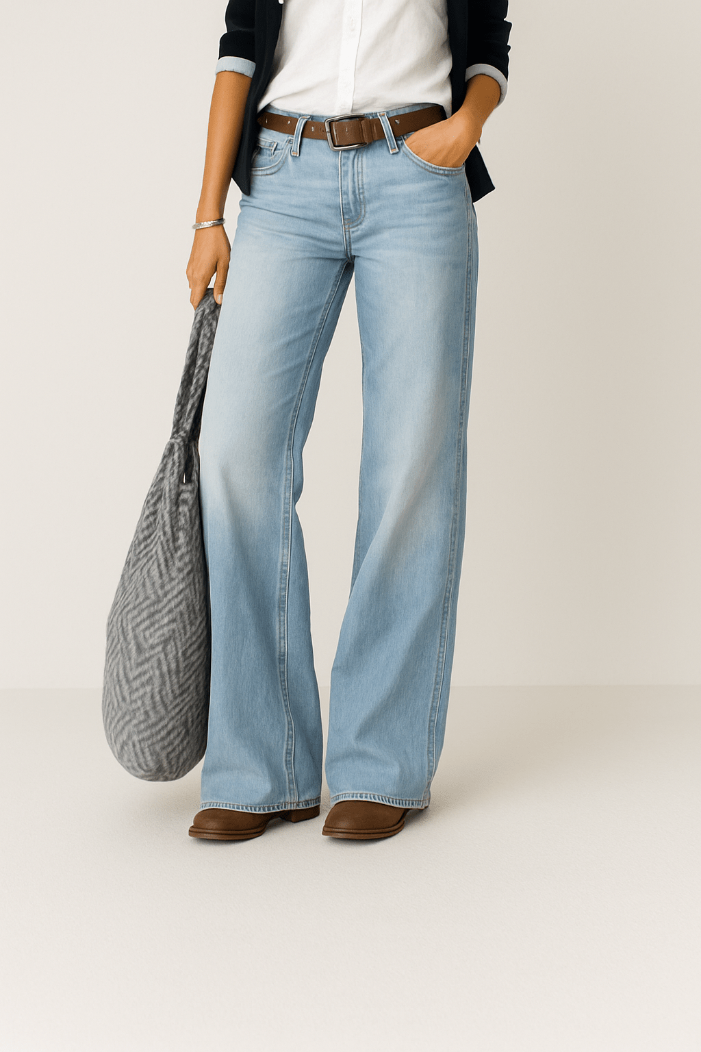Amelia high-waisted wide leg women's denim jeans in classic blue with relaxed flattering silhouette